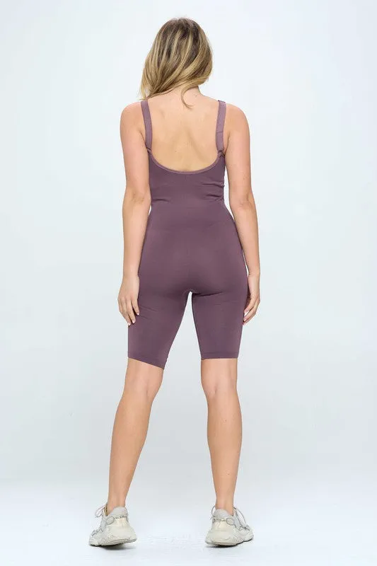 Seamless  Rib Romper Jumpsuit Set