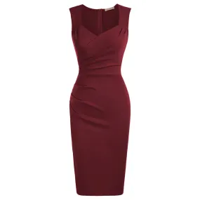 Seckill Offer⌛Vintage Ruched Bodycon Dress Sleeveless Surplice V-Neck Pencil Dress