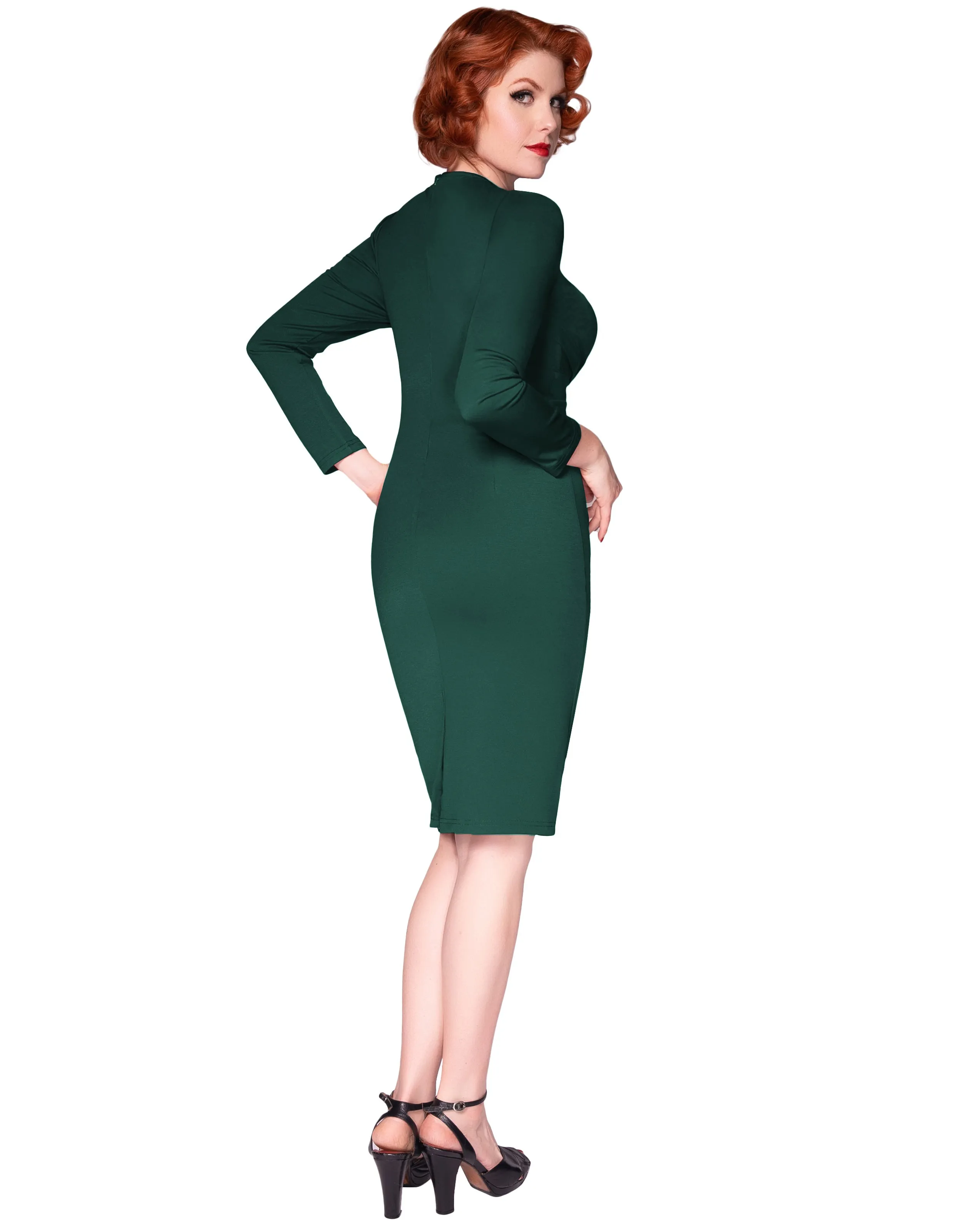 Seckill Offer⌛Vintage Ruched Dress Long Sleeve Defined Waist Bodycon Dress