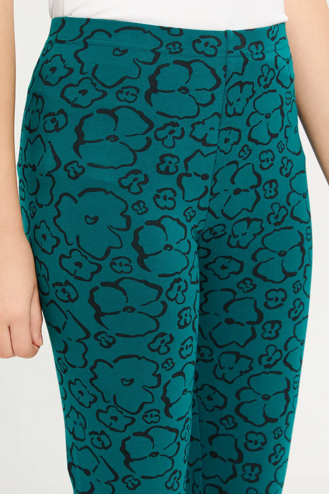 Senior Girls Green Printed Basic Leggings