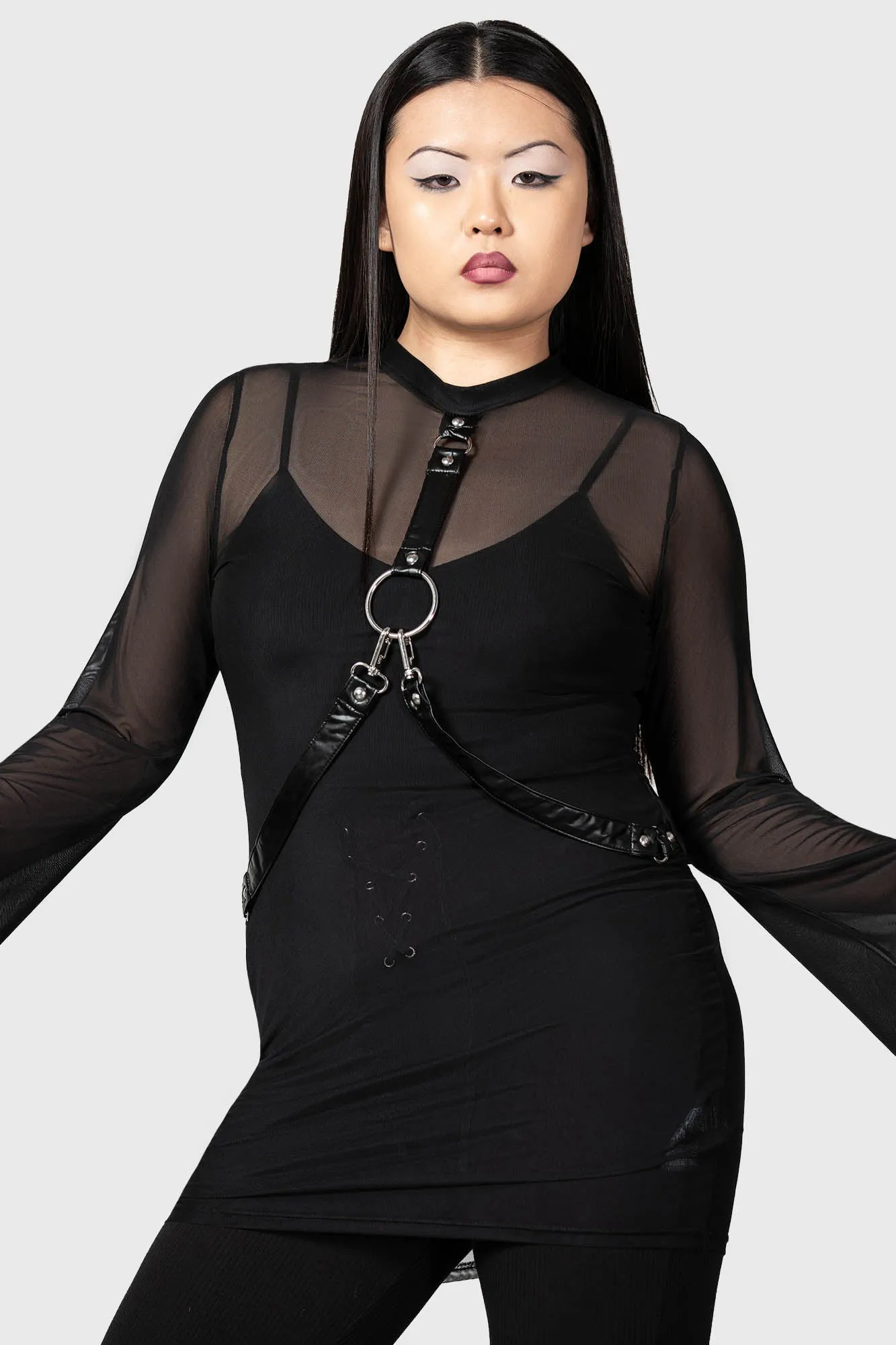 Sheer Bondage Long Sleeve Dress