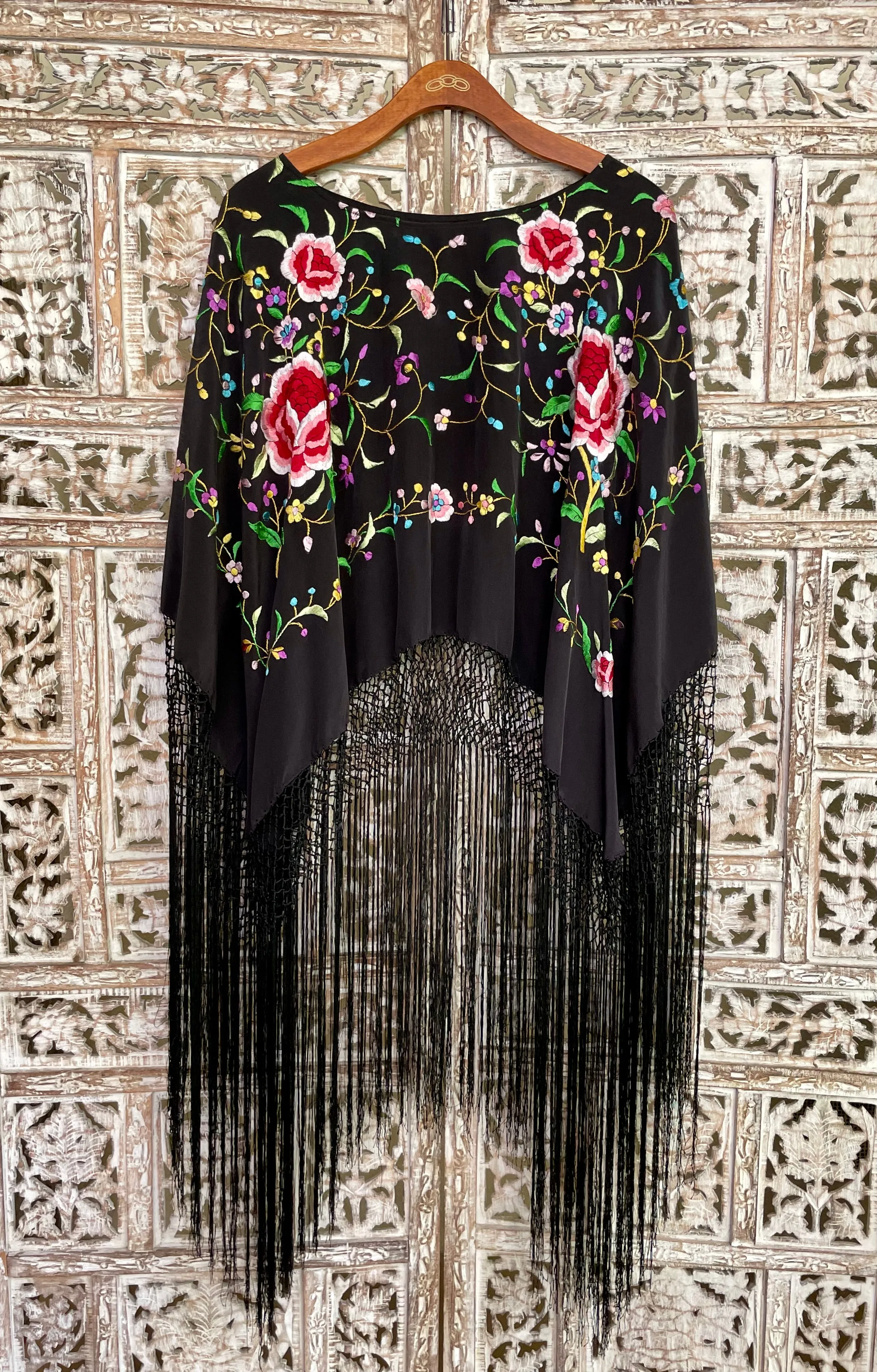 SHE'S A WILDFLOWER SILK PIANO SHAWL PONCHO