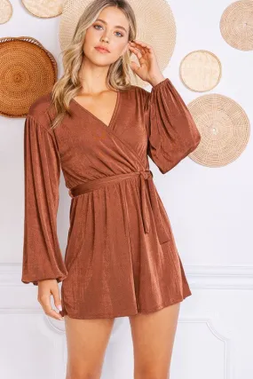 Slinky Surplice Romper With Waist Tie