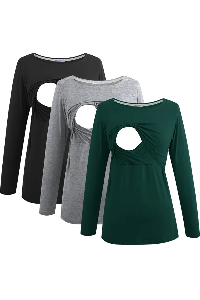 Smallshow Long Sleeve Maternity Nursing Tops 3-Pack