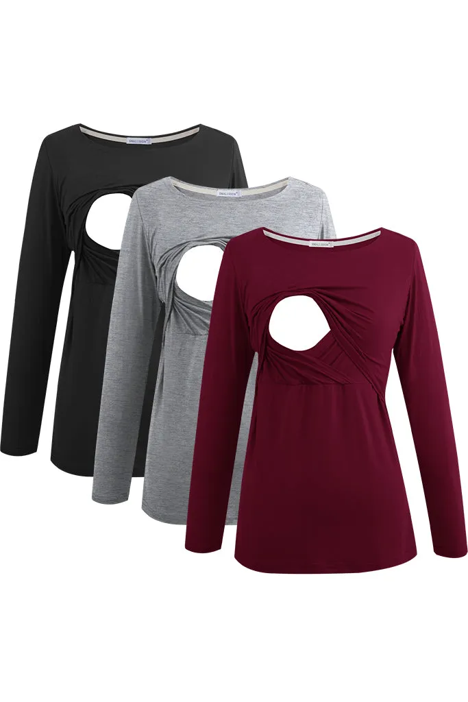 Smallshow Long Sleeve Maternity Nursing Tops 3-Pack