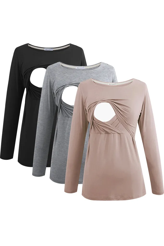 Smallshow Long Sleeve Maternity Nursing Tops 3-Pack