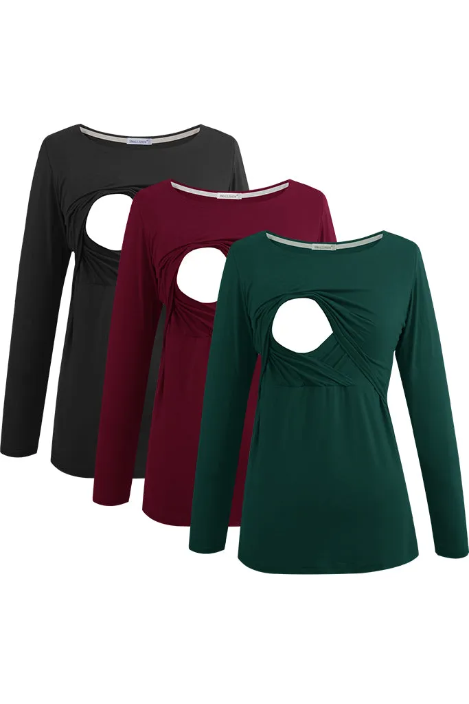 Smallshow Long Sleeve Maternity Nursing Tops 3-Pack