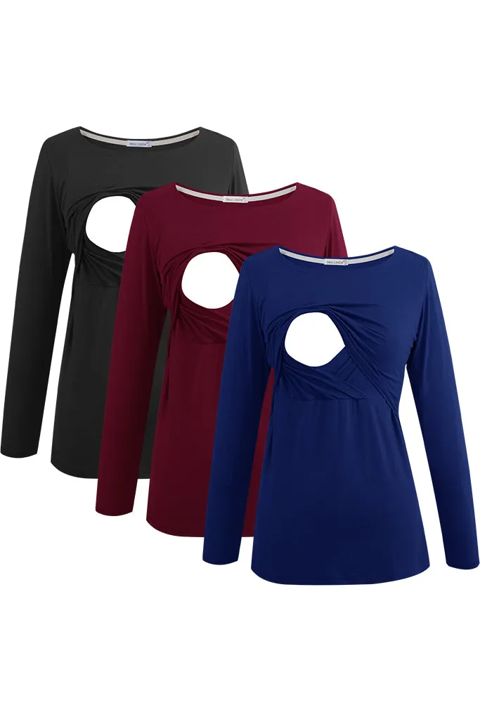 Smallshow Long Sleeve Maternity Nursing Tops 3-Pack