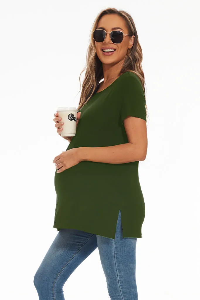 Smallshow Short Sleeve Split Hem Maternity Shirt