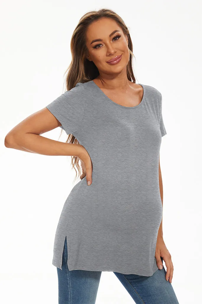 Smallshow Short Sleeve Split Hem Maternity Shirt