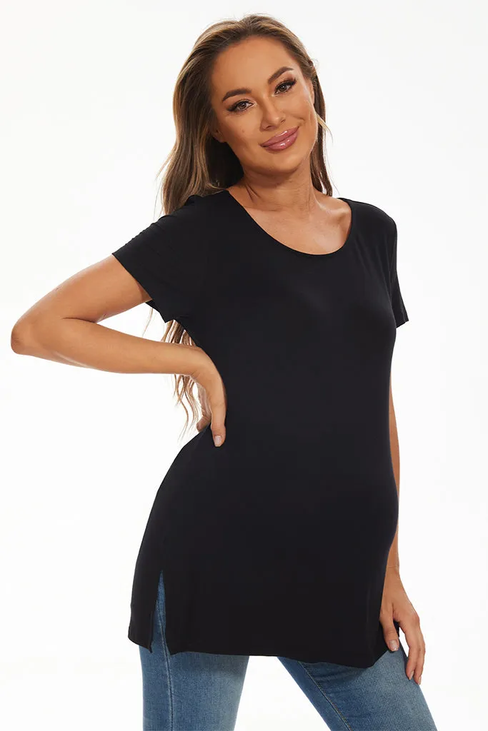 Smallshow Short Sleeve Split Hem Maternity Shirt