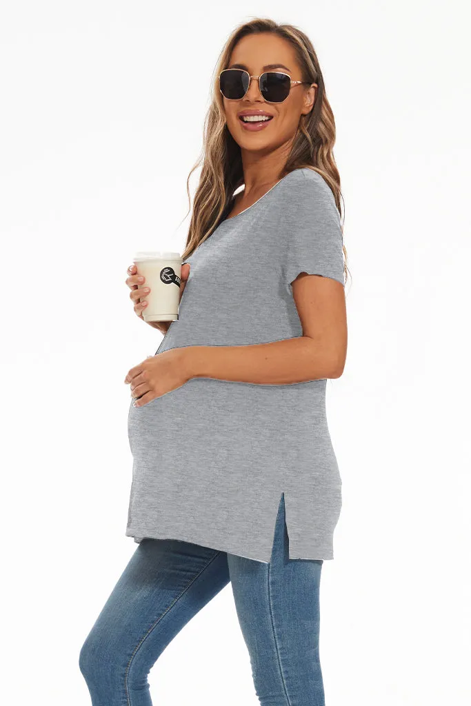 Smallshow Short Sleeve Split Hem Maternity Shirt