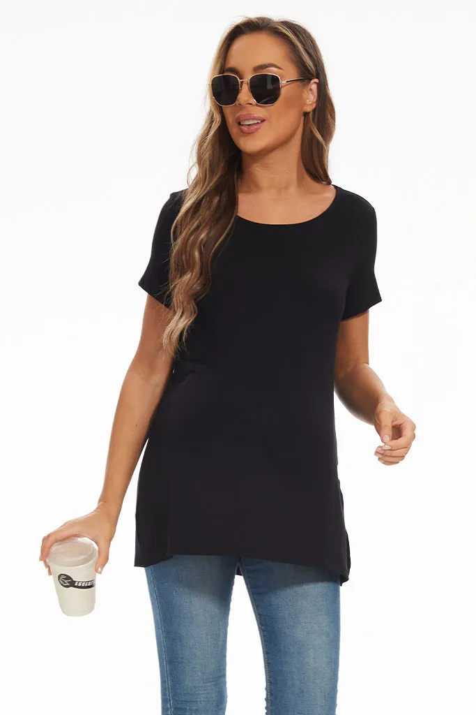 Smallshow Short Sleeve Split Hem Maternity Shirt