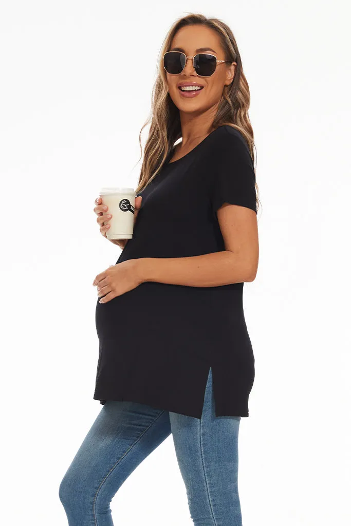 Smallshow Short Sleeve Split Hem Maternity Shirt