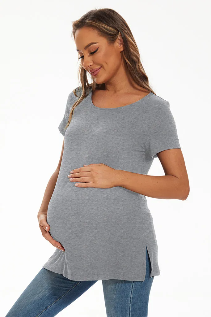 Smallshow Short Sleeve Split Hem Maternity Shirt