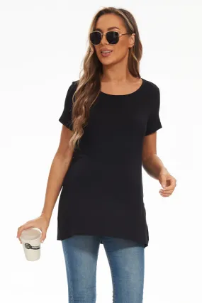 Smallshow Short Sleeve Split Hem Maternity Shirt