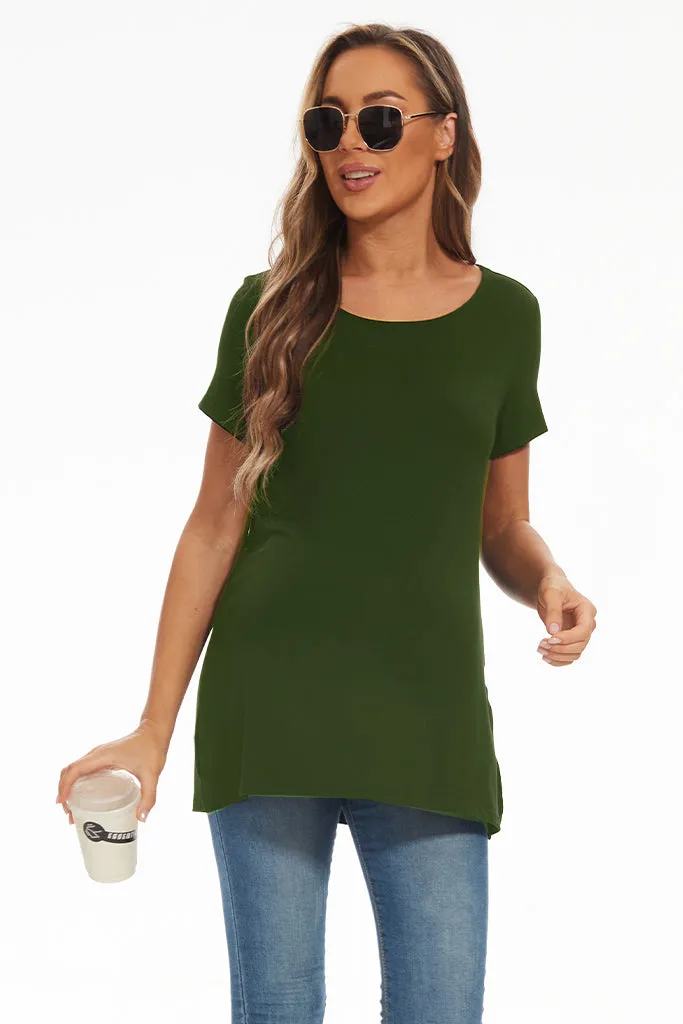 Smallshow Short Sleeve Split Hem Maternity Shirt