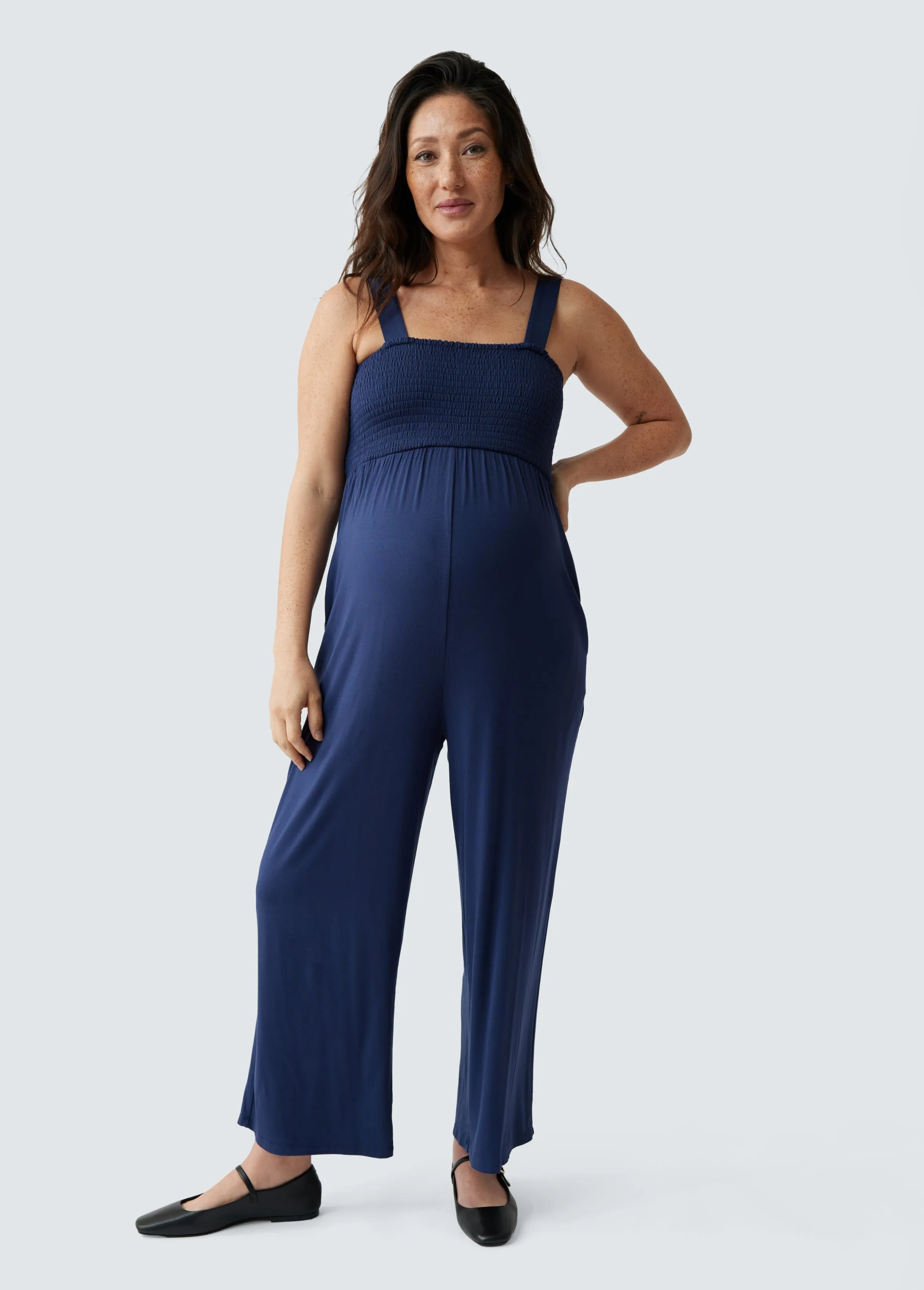 Smocked Bodice Maternity Jumpsuit