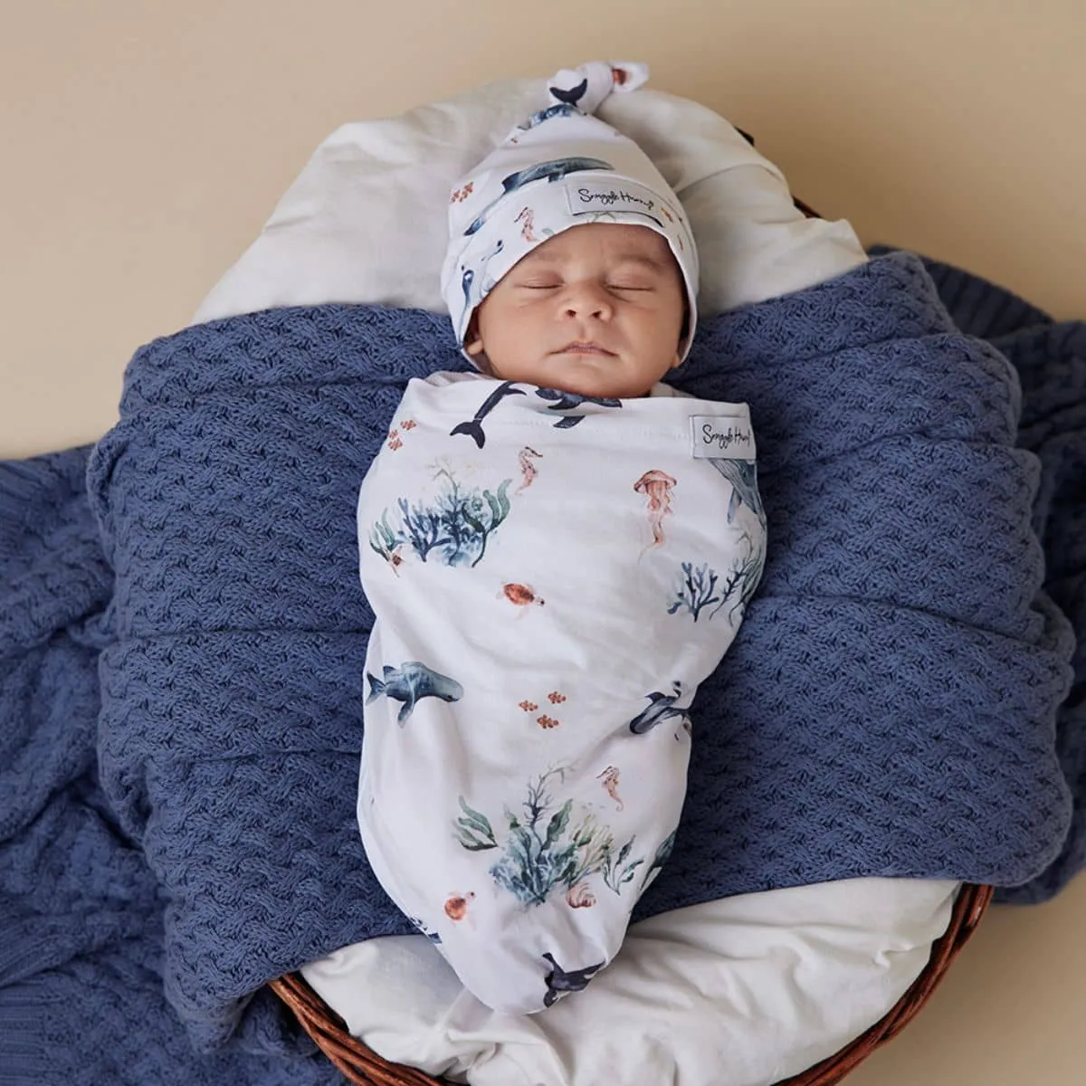 Snuggle Hunny Snuggle Swaddle Sack with Matching Headwear - Ocean Organic