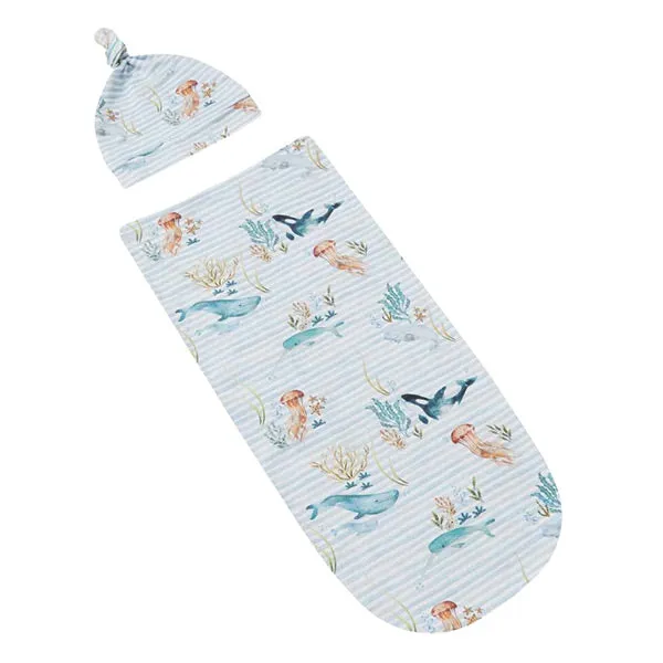 Snuggle Hunny Snuggle Swaddle Sack with Matching Headwear - Whale