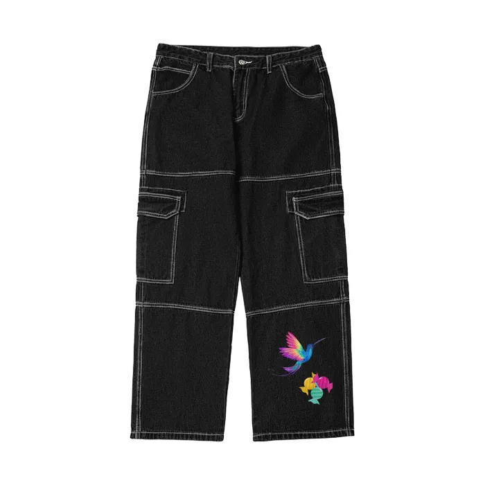 So Sweet (Black)Streetwear Pockets Wide-Legged Straight Cut Denim Jeans