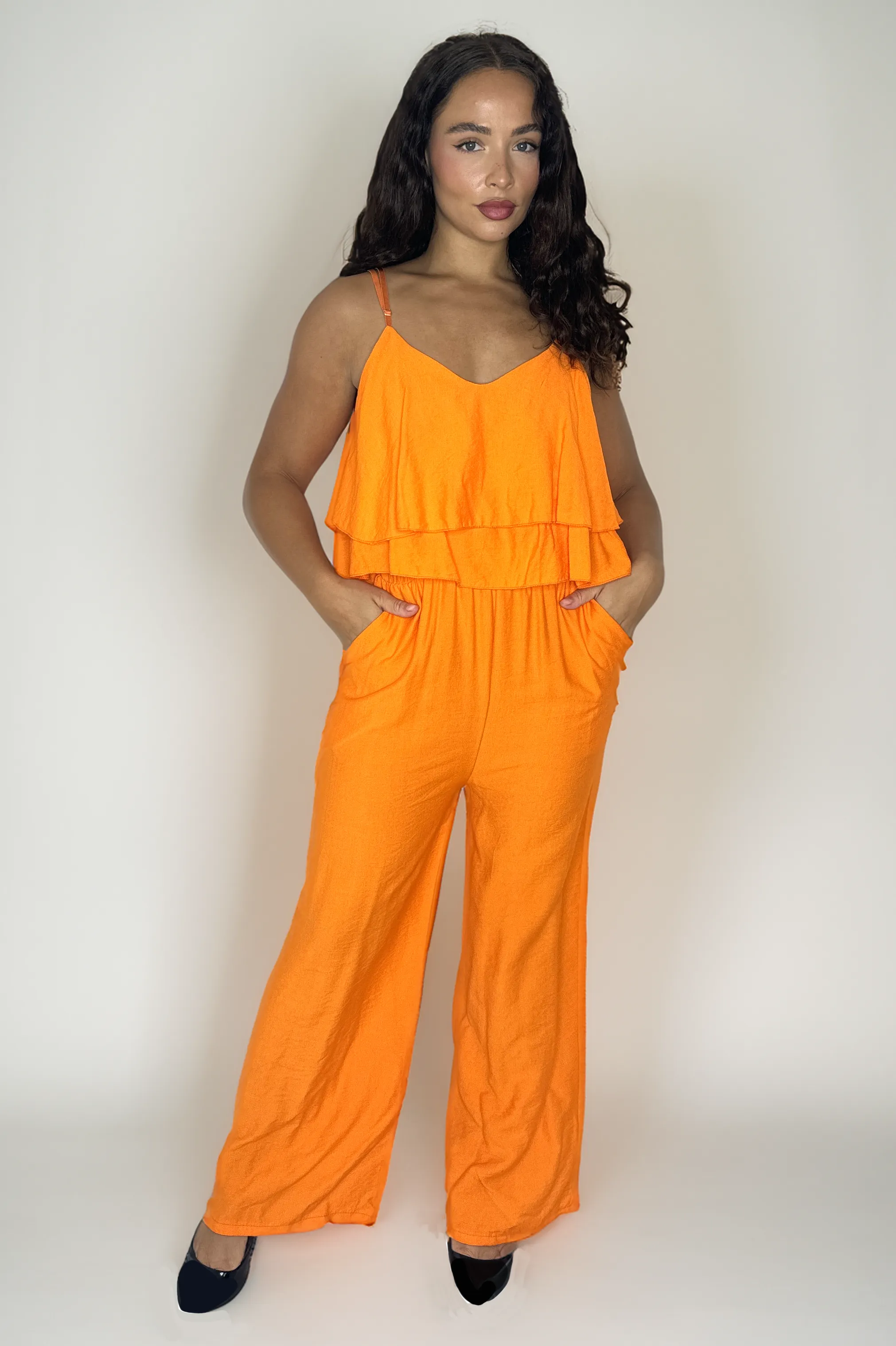 Strappy Layered Cinched Waist Viscose Blend Jumpsuit