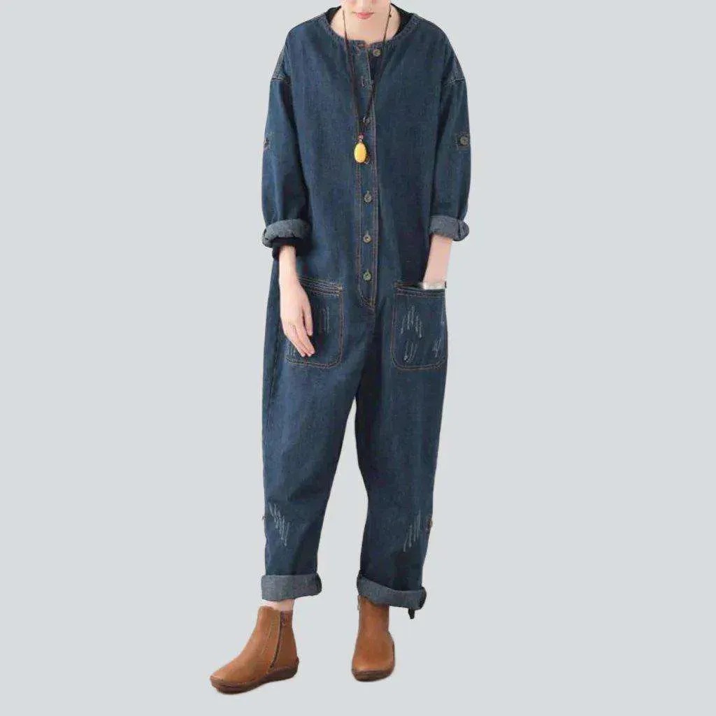 Street jean jumpsuit for ladies