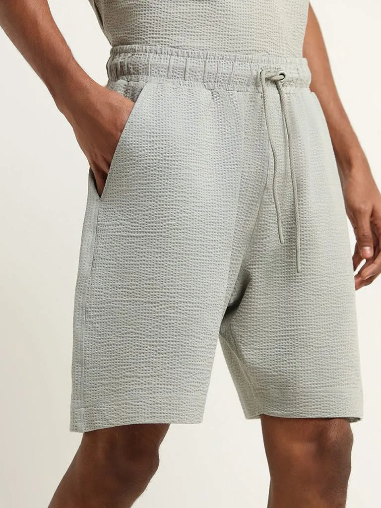 Studiofit Sage Green Ribbed Textured Mid Rise Relaxed Fit Shorts