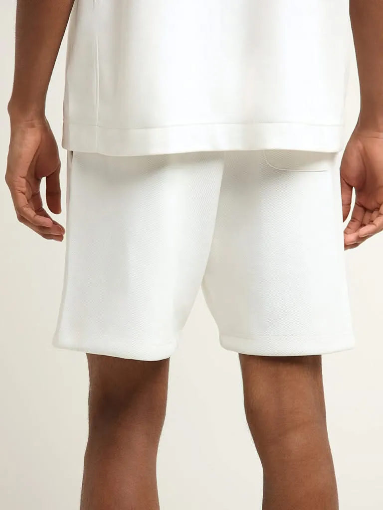 Studiofit White Solid Mid Rise Cotton Relaxed Fit Shorts