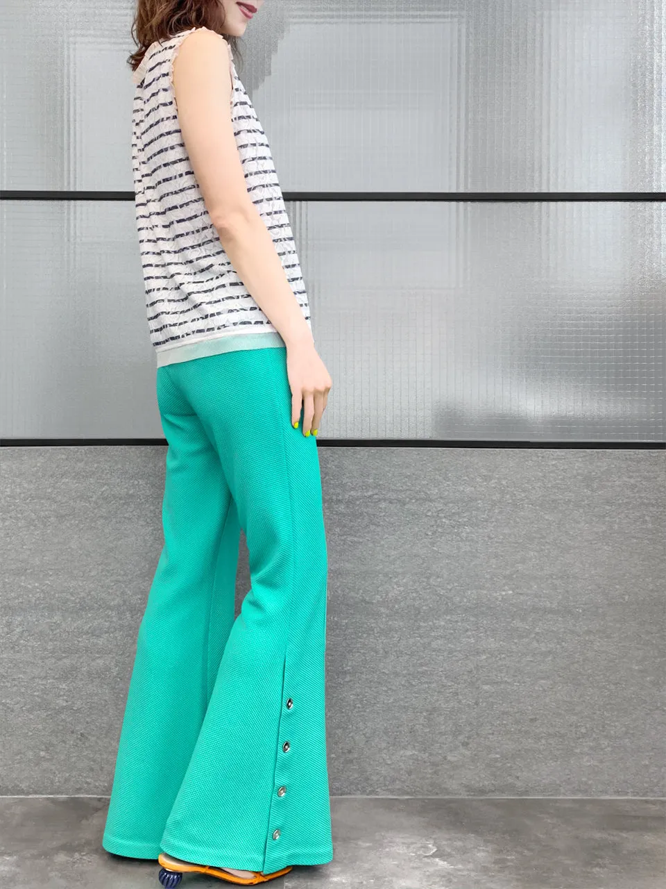 Surprise Sale! Mint Green Flare Leg Pull On Button Pants