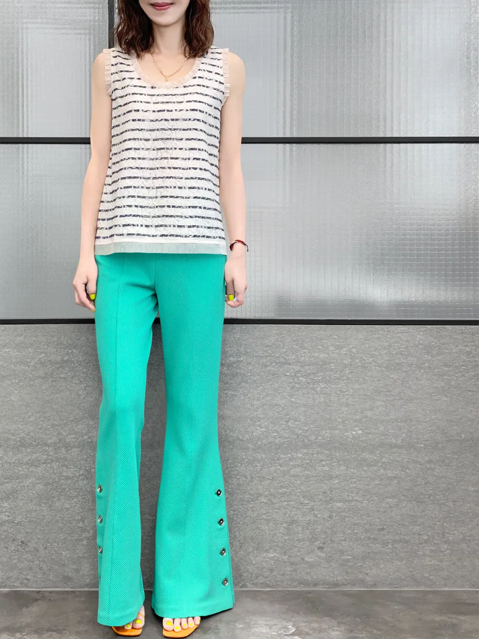 Surprise Sale! Mint Green Flare Leg Pull On Button Pants