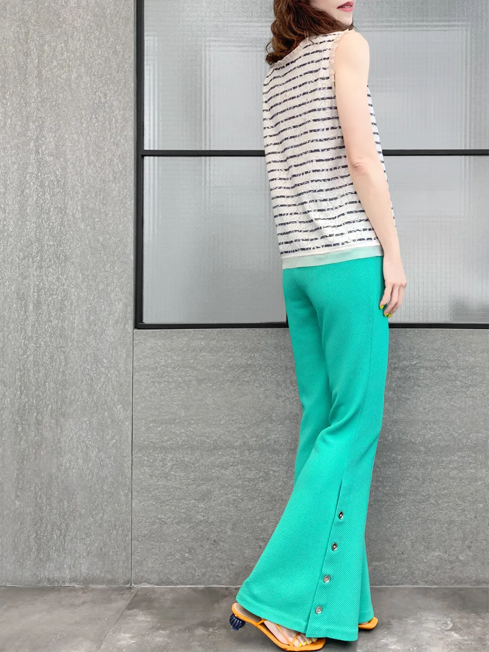 Surprise Sale! Mint Green Flare Leg Pull On Button Pants