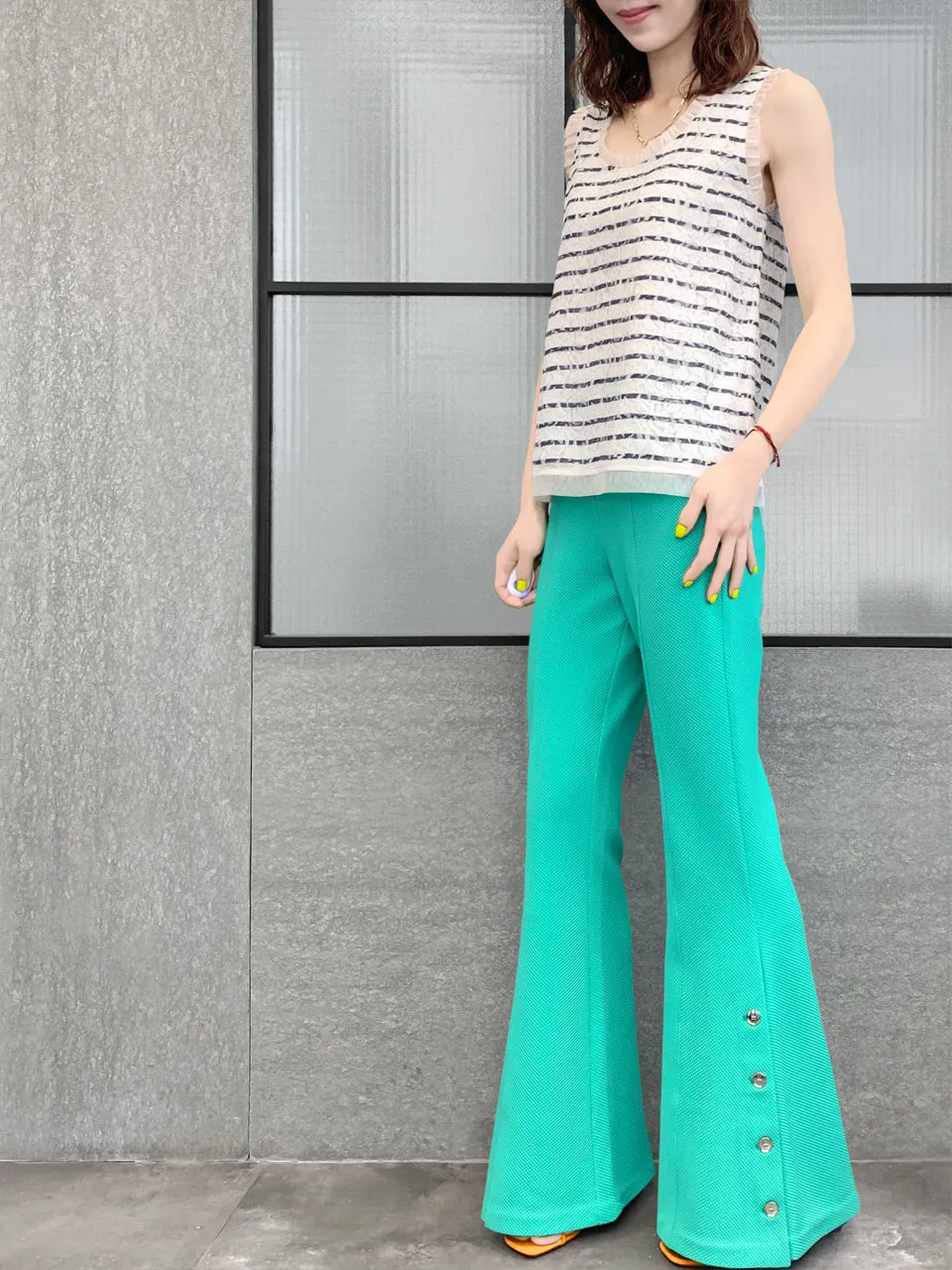 Surprise Sale! Mint Green Flare Leg Pull On Button Pants