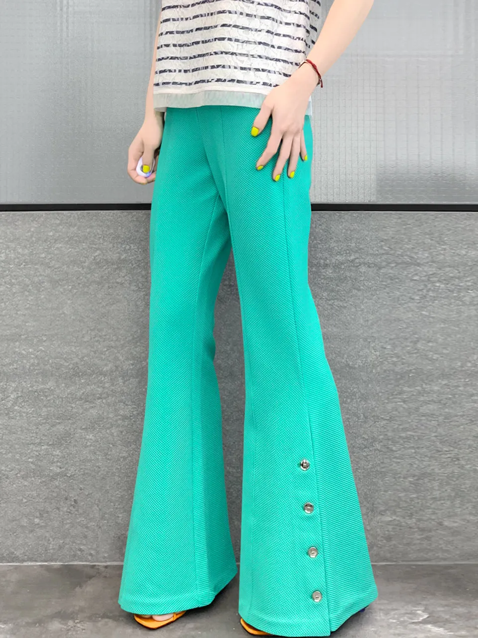 Surprise Sale! Mint Green Flare Leg Pull On Button Pants