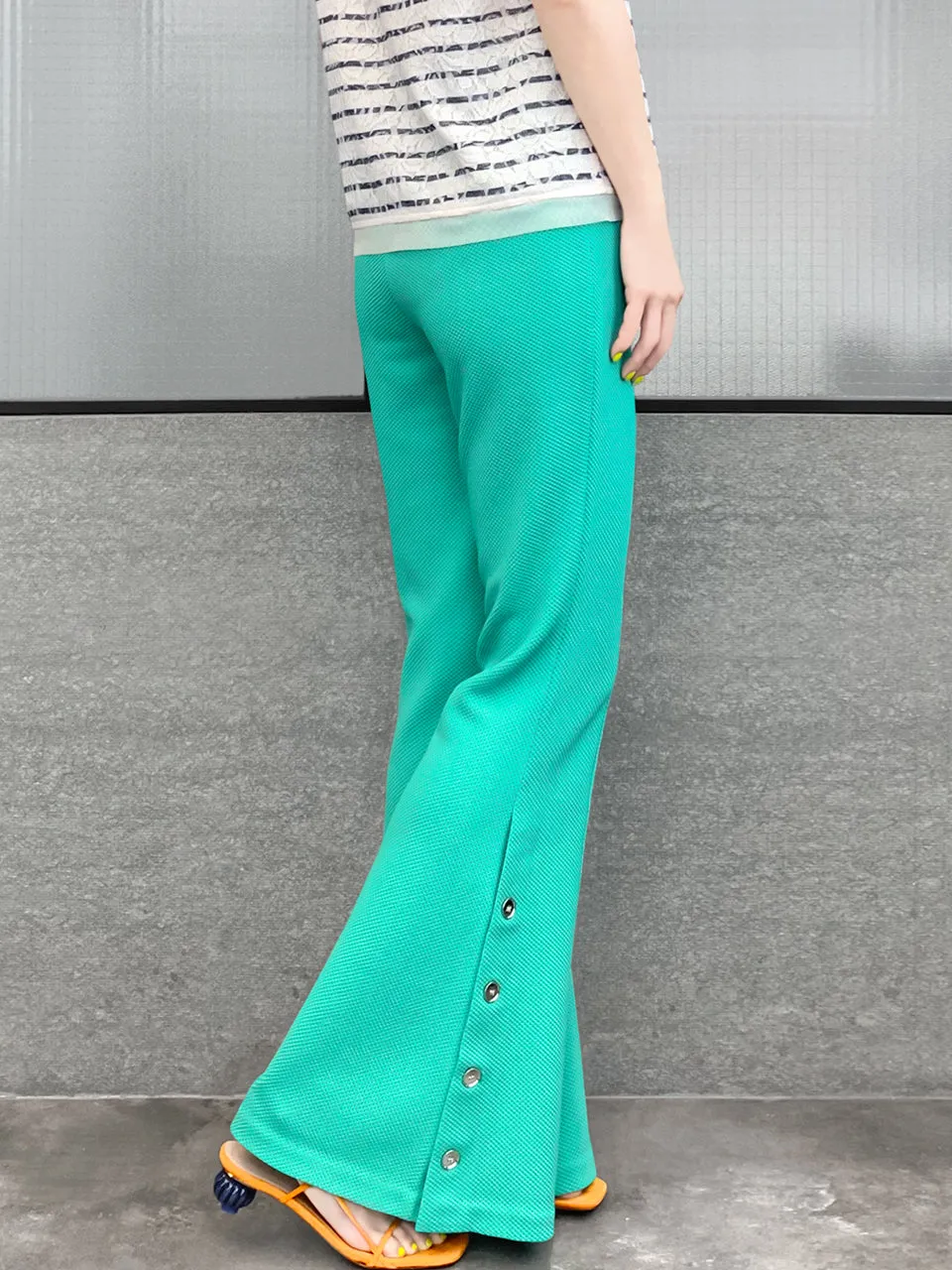 Surprise Sale! Mint Green Flare Leg Pull On Button Pants