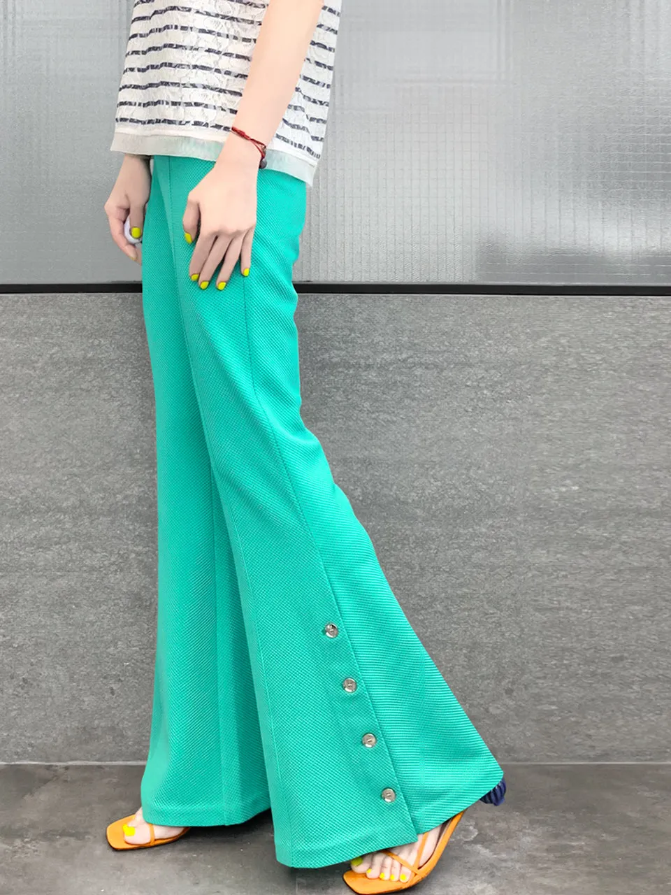 Surprise Sale! Mint Green Flare Leg Pull On Button Pants