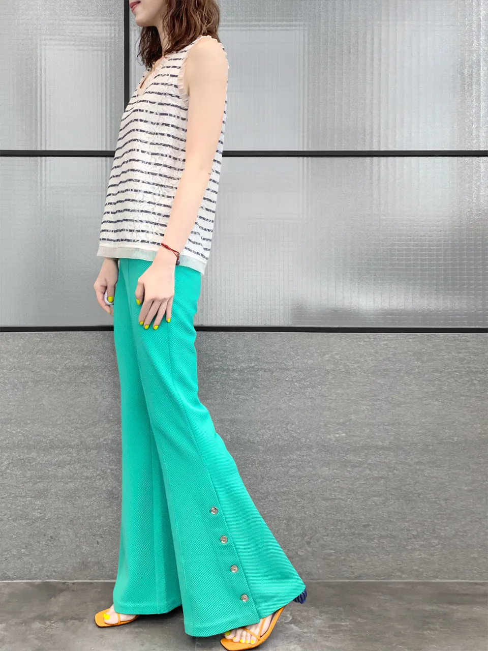 Surprise Sale! Mint Green Flare Leg Pull On Button Pants