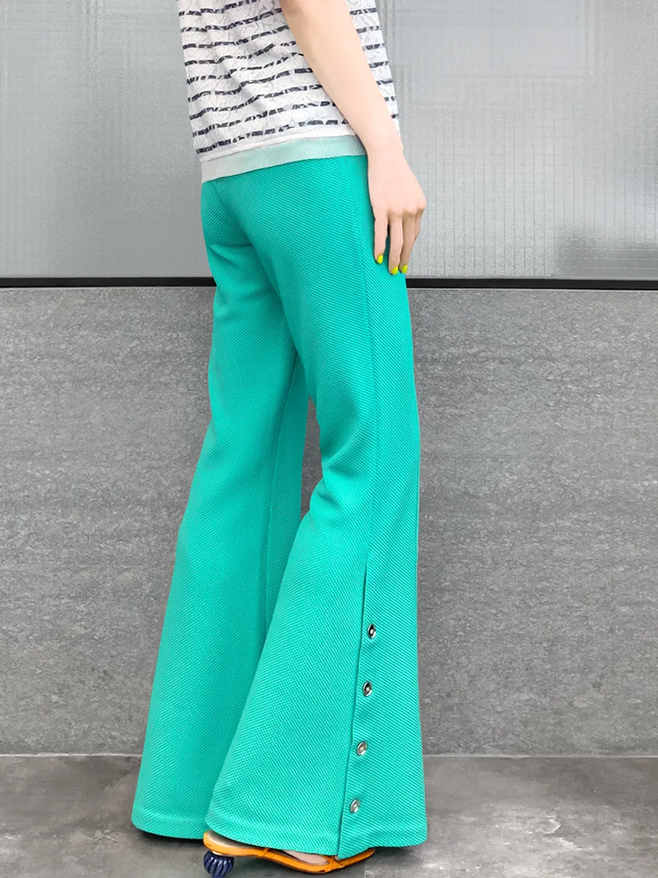 Surprise Sale! Mint Green Flare Leg Pull On Button Pants