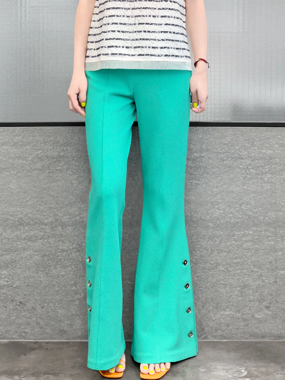 Surprise Sale! Mint Green Flare Leg Pull On Button Pants