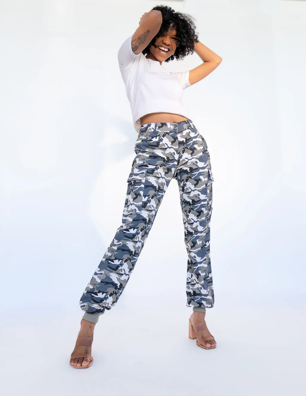 Tall Cargo Joggers-Blue Camo