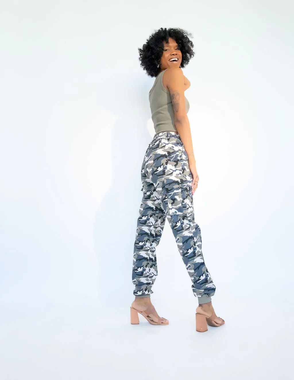 Tall Cargo Joggers-Blue Camo