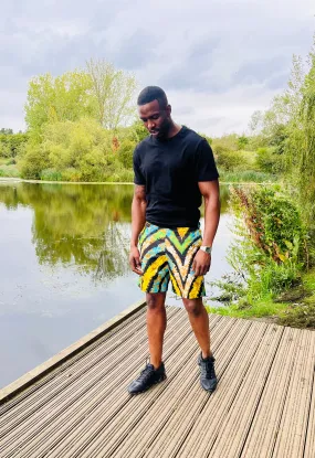 The Bassi Men Ankara African Print Shorts in Black by Eldimaa Fashion