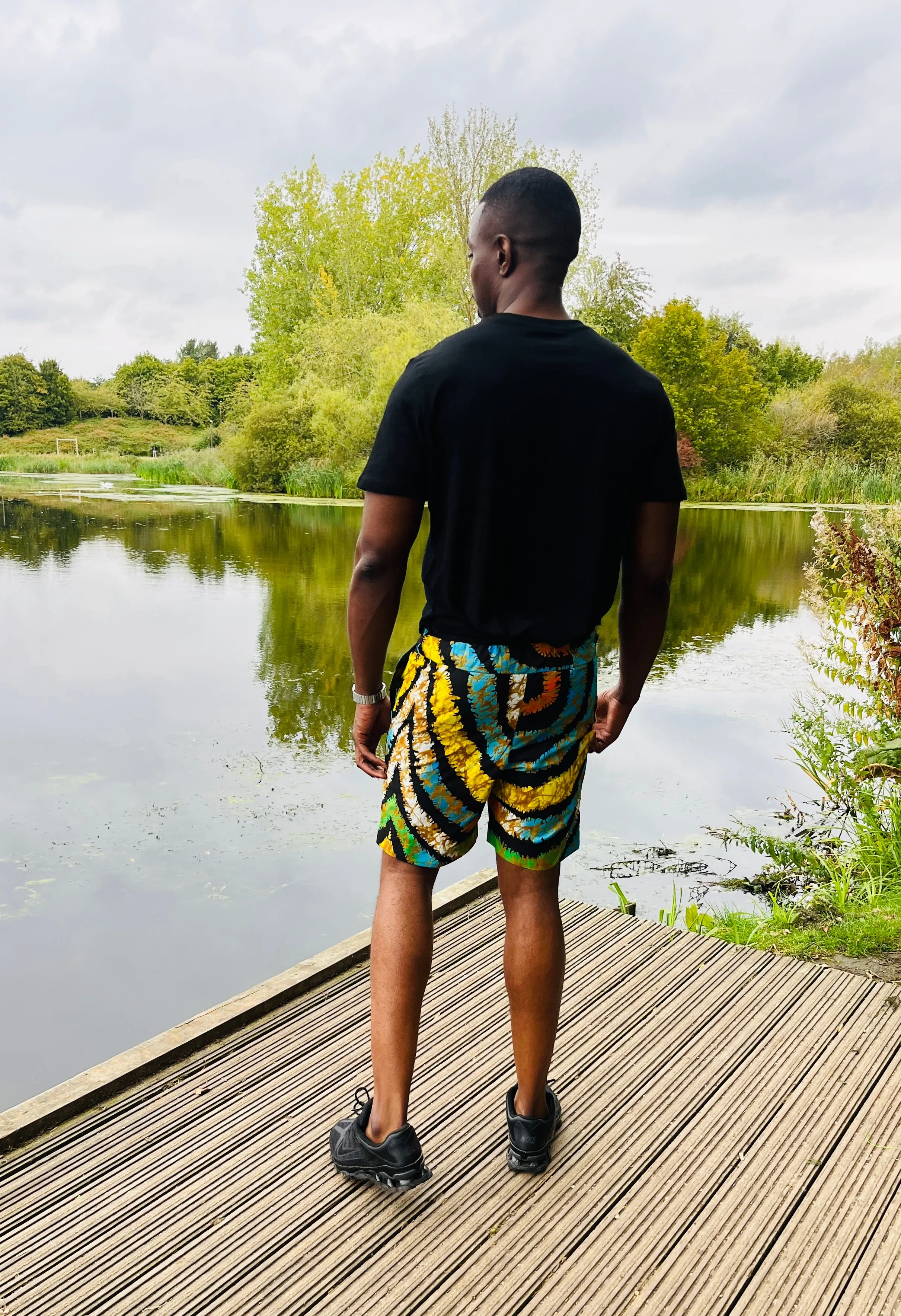 The Bassi Men Ankara African Print Shorts in Black by Eldimaa Fashion