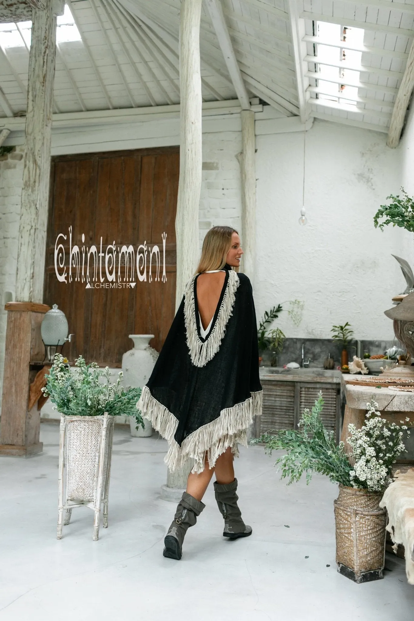 Thick and Thin Poncho / Soft Cotton   Cotton Canvas / Black