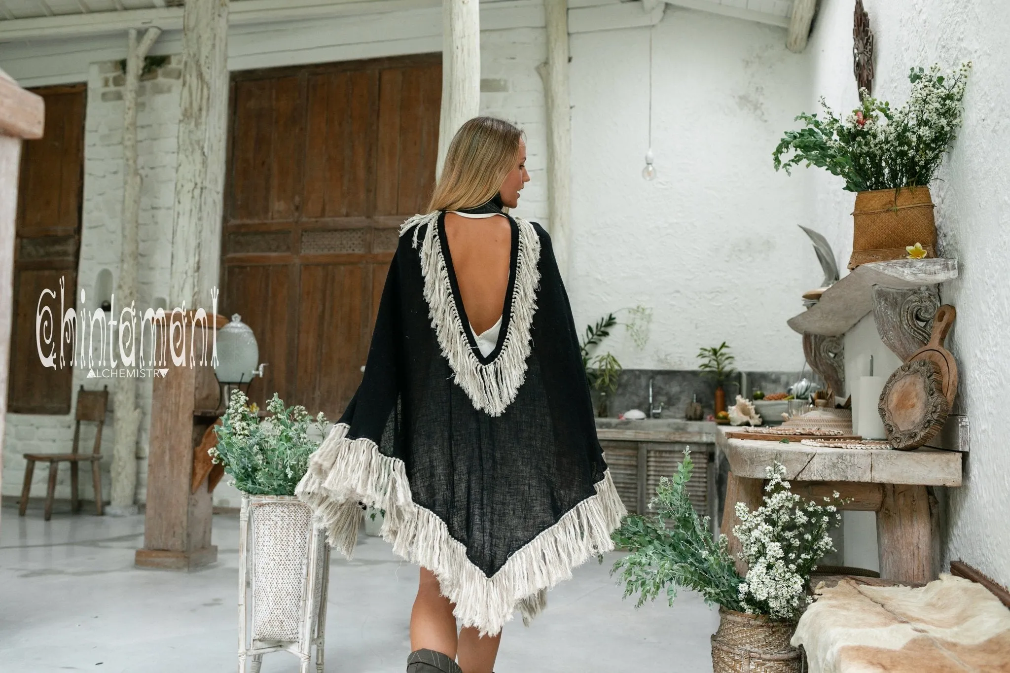 Thick and Thin Poncho / Soft Cotton   Cotton Canvas / Black