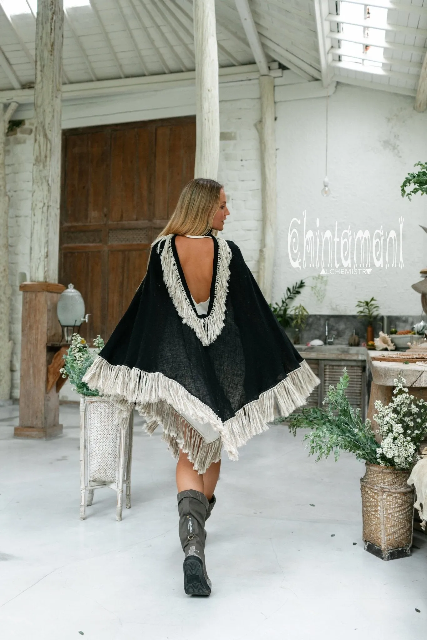 Thick and Thin Poncho / Soft Cotton   Cotton Canvas / Black