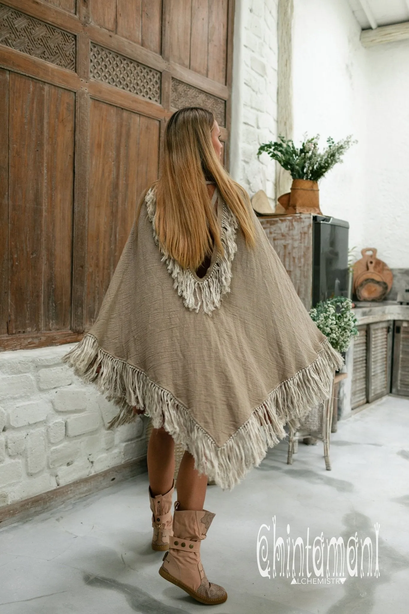 Thick and Thin Poncho / Soft Cotton   Cotton Canvas / Desert Sage