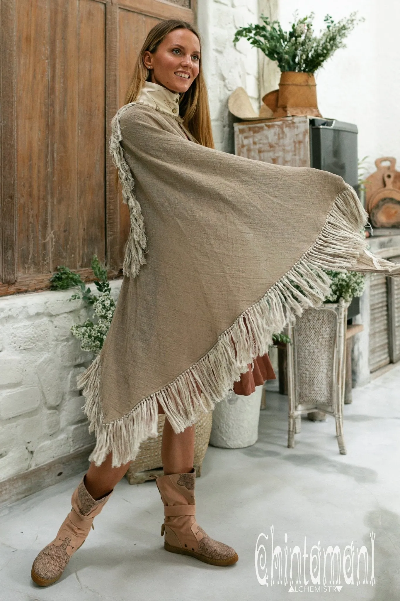 Thick and Thin Poncho / Soft Cotton   Cotton Canvas / Desert Sage