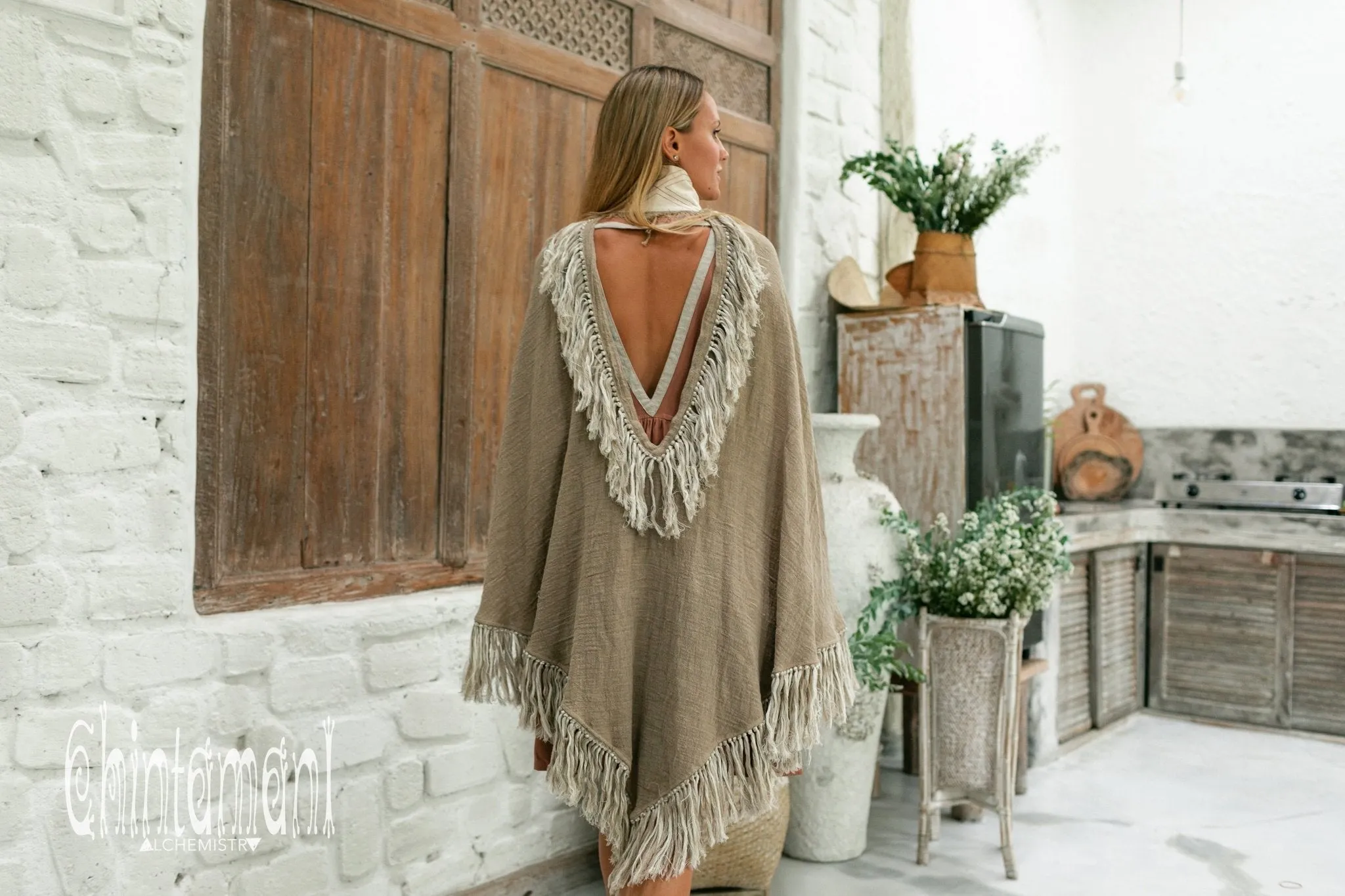 Thick and Thin Poncho / Soft Cotton   Cotton Canvas / Desert Sage