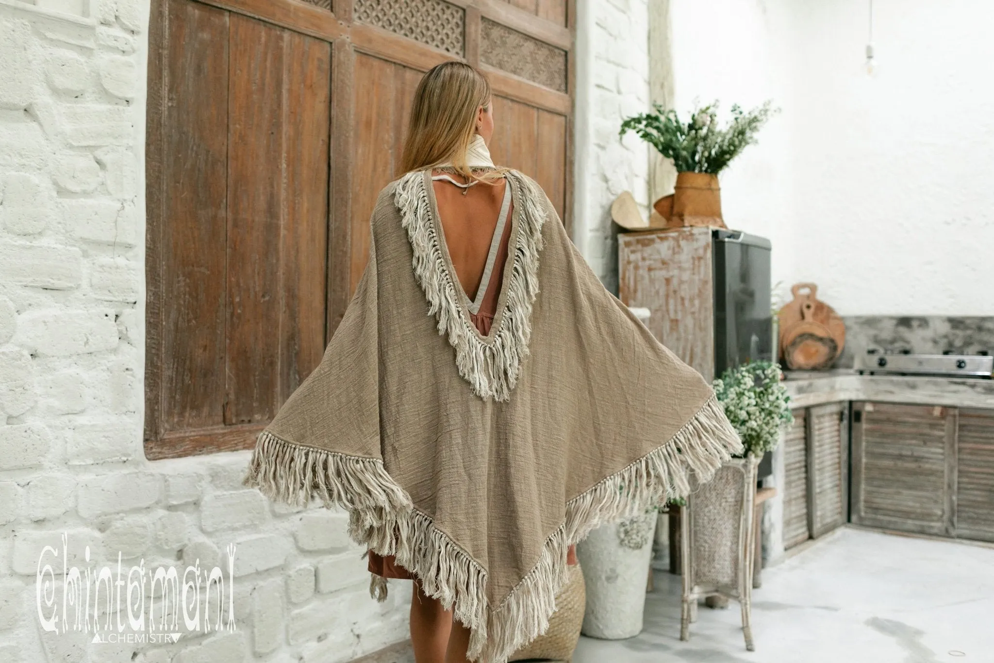 Thick and Thin Poncho / Soft Cotton   Cotton Canvas / Desert Sage